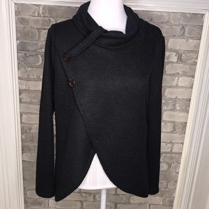 Asymmetrical Slit Cowl Neck Sweater Black Size L